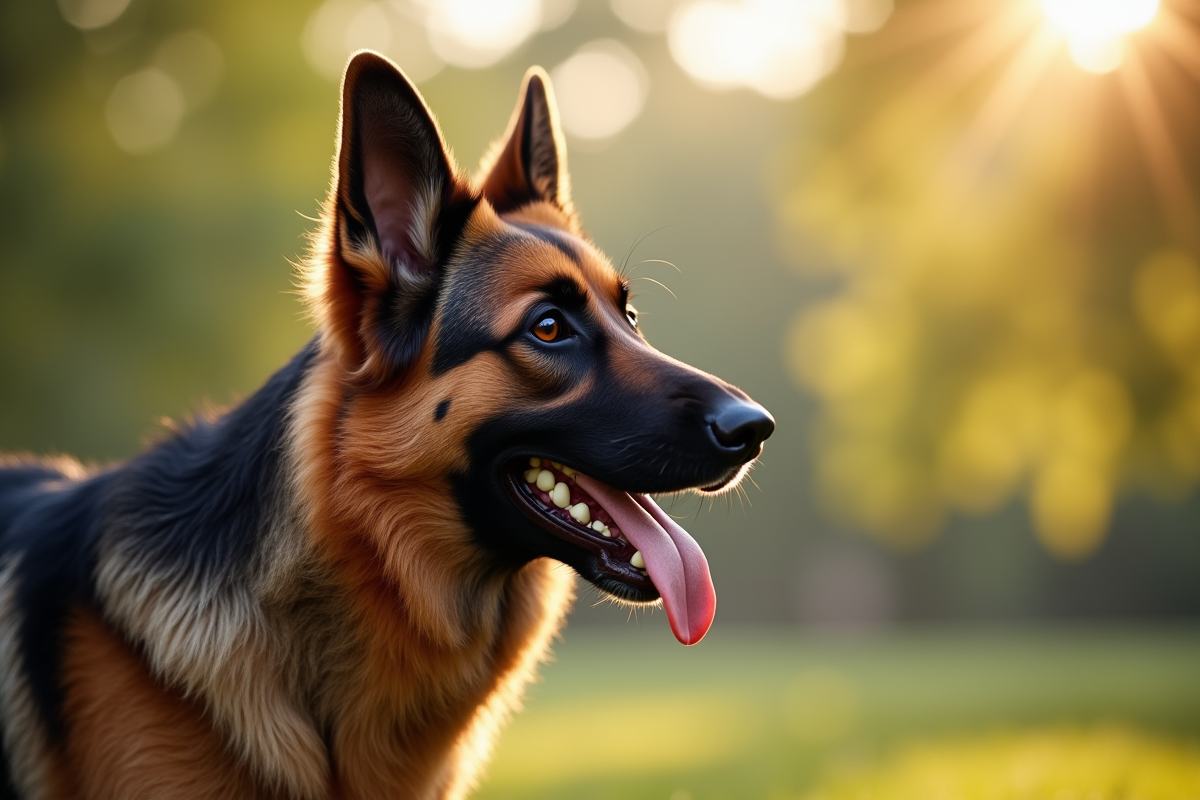 Chien berger allemand attentif dans un parc ensoleille