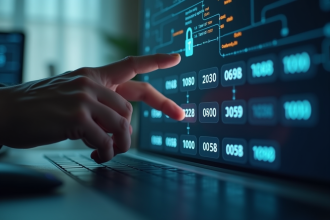 Main saisissant un code d'activation sur un écran moderne