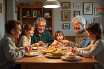 Famille multigenerational partageant un repas convivial