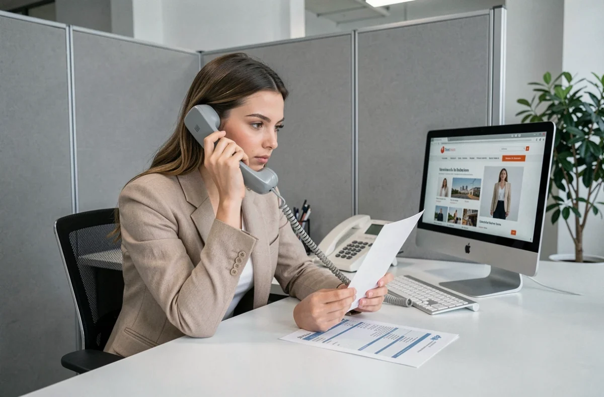 Jeune femme appelant le service client Darty par téléphone comme alternative à l'email indisponible