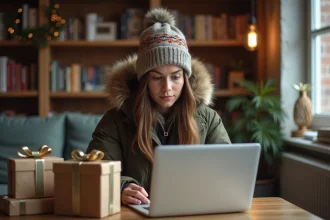 Jeune femme vérifiant une checklist sur son ordinateur portable