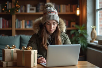 Jeune femme vérifiant une checklist sur son ordinateur portable