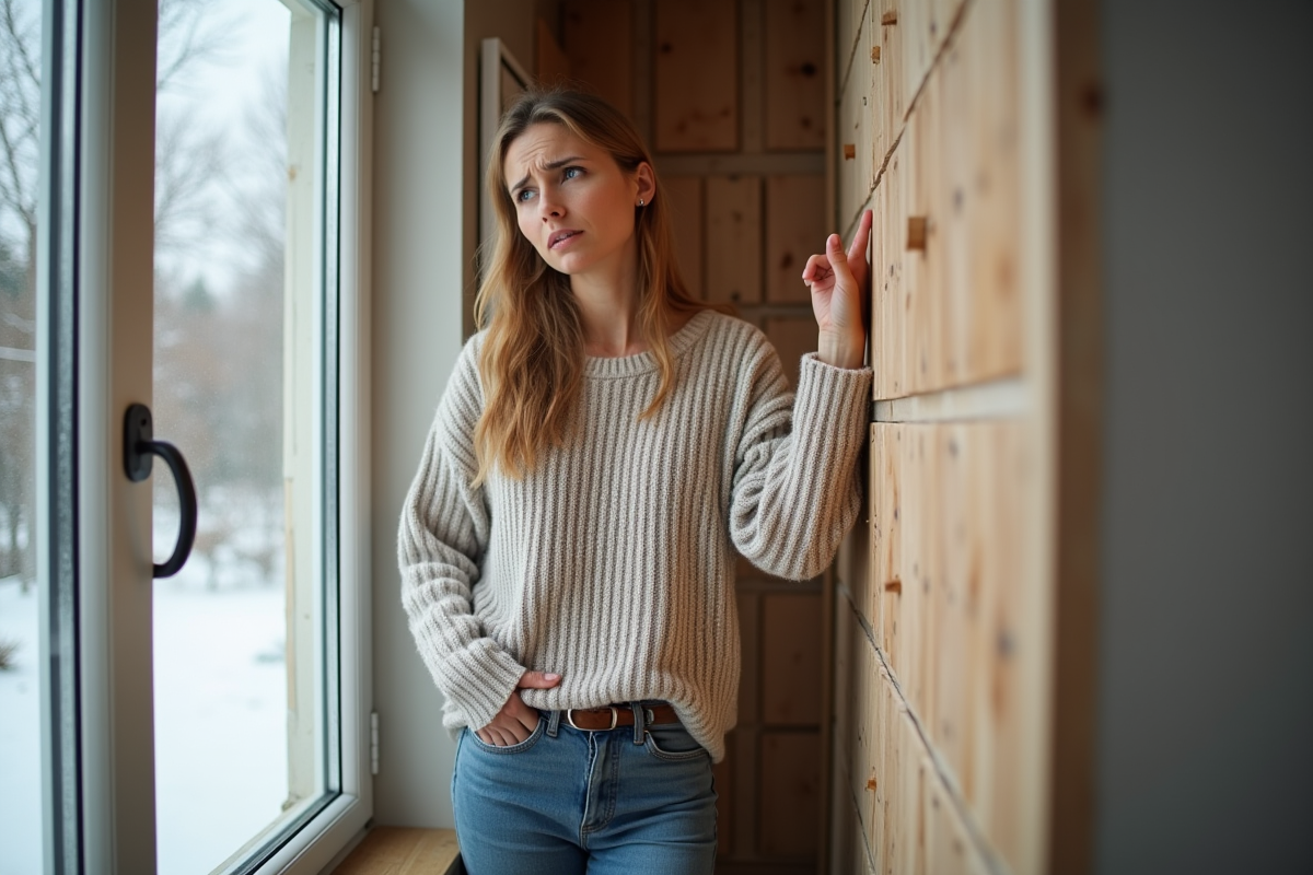 Femme inspectant un mur mal isolé à l