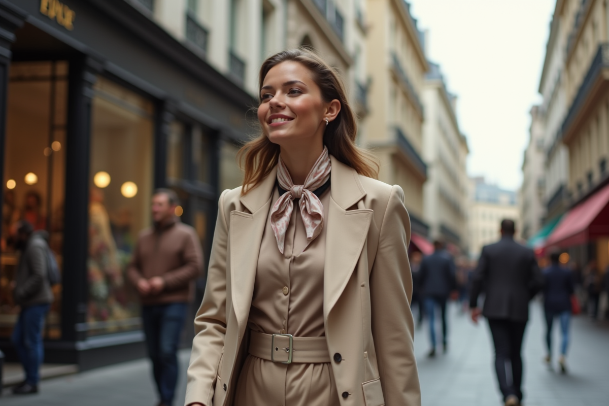 Femme élégante dans la rue parisienne chic