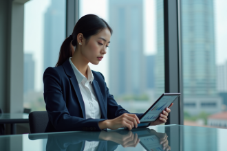 Jeune femme professionnelle analysant des graphiques numériques