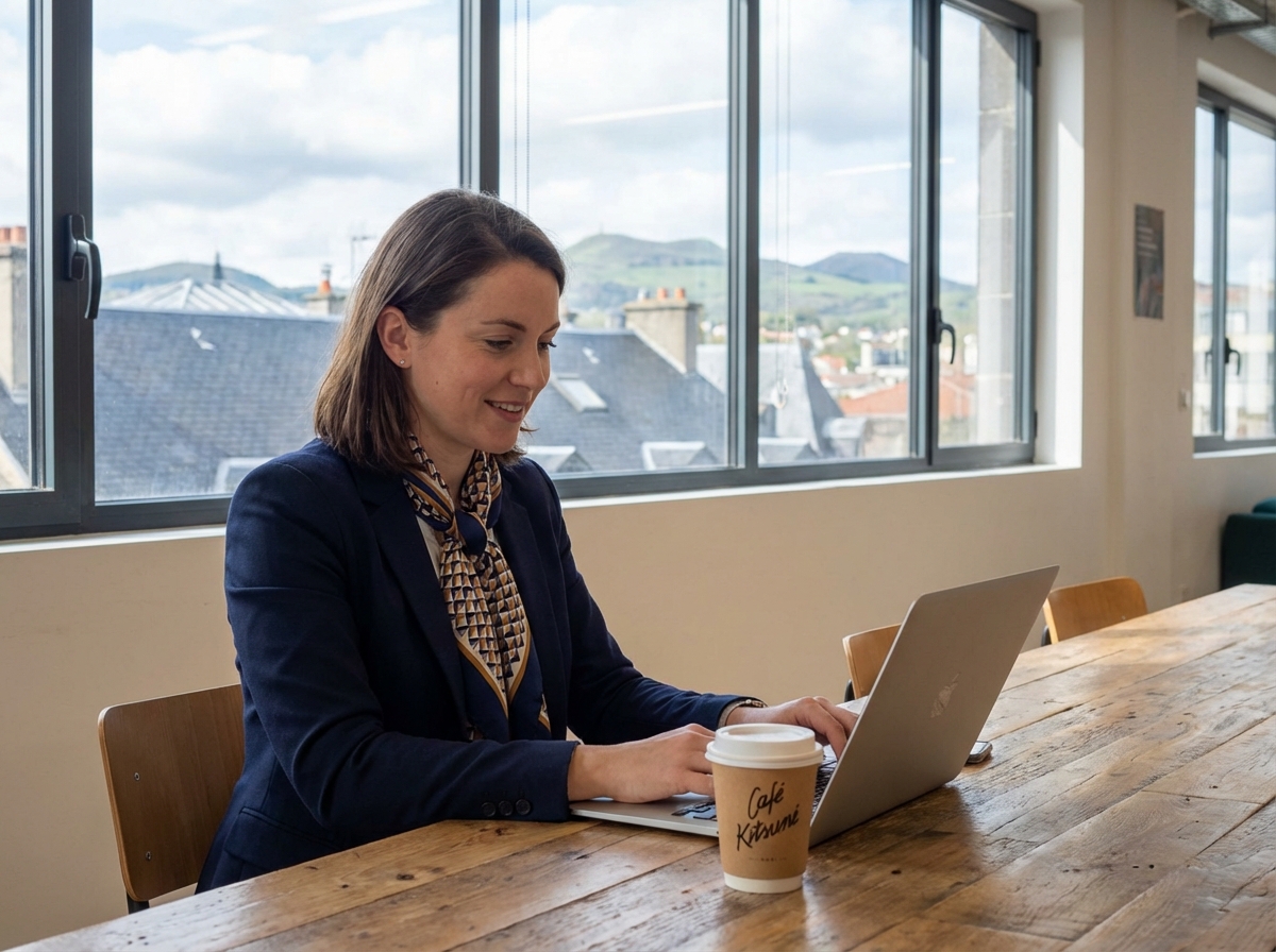 Femme en coworking à Clermont-Ferrand travaillant sur son ordinateur