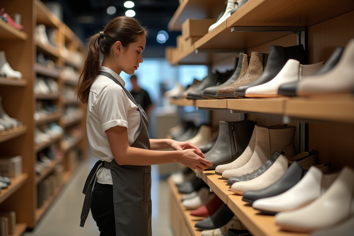 Jeune femme choisissant des chaussures professionnelles en magasin