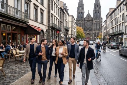 Groupe de jeunes professionnels dans la rue de Clermont-Ferrand