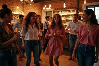 Groupe de jeunes adultes dansant dans un bar à Toulouse