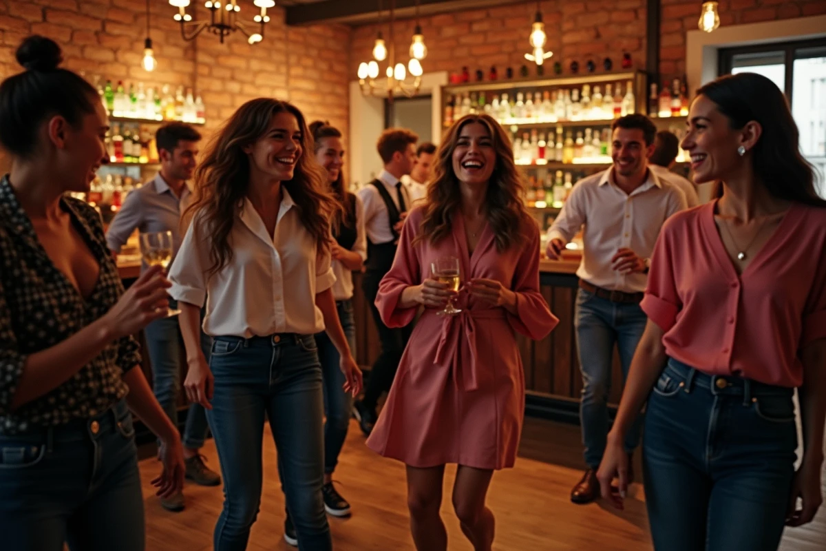 Groupe de jeunes adultes dansant dans un bar à Toulouse