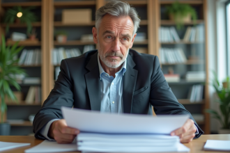 Homme d'affaires en réunion lisant des documents