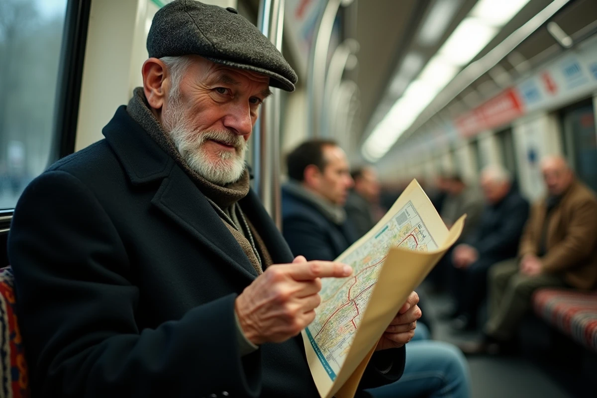 Homme âgé dans un wagon de métro parisien