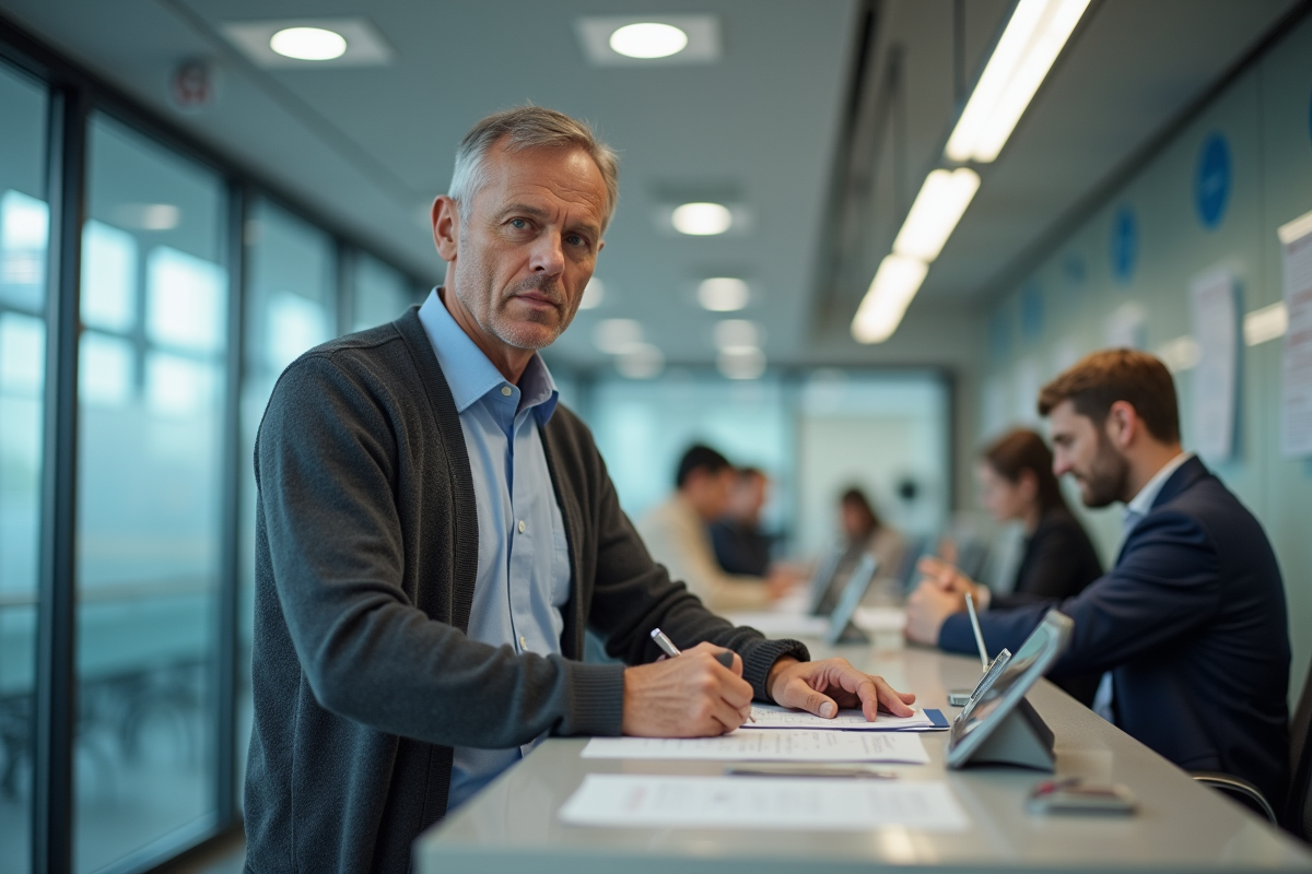 Homme remplissant un formulaire dans un bureau moderne