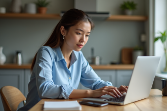 Jeune femme remplissant une demande de prêt en ligne