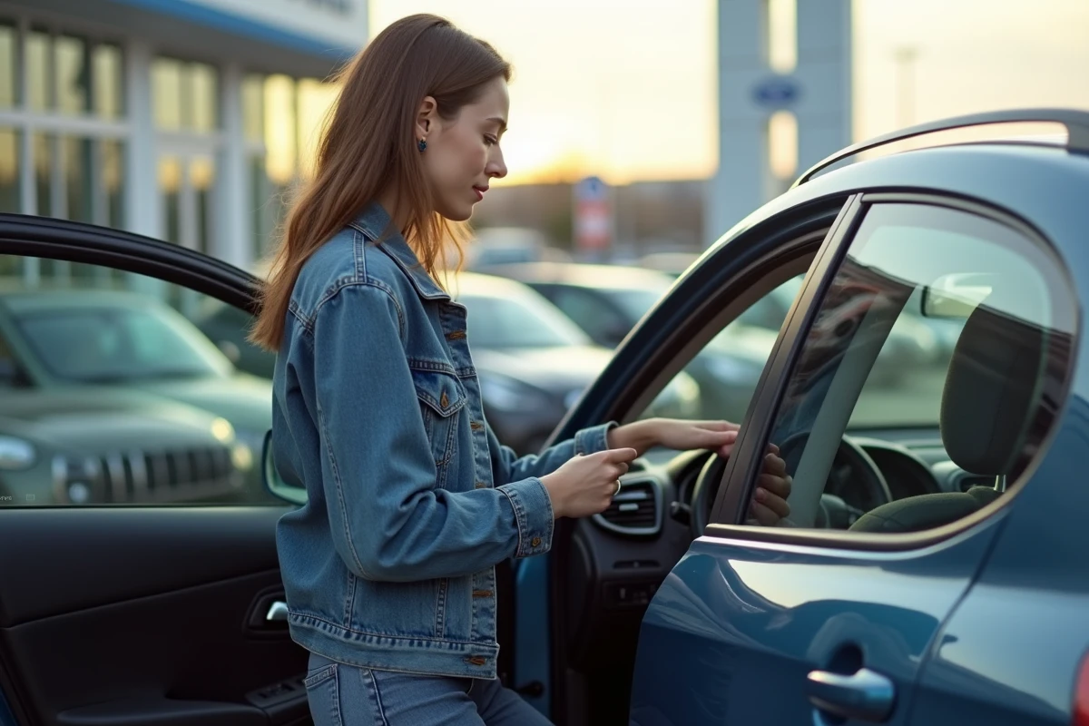 Jeune femme vérifie le tableau de bord d