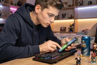 Jeune joueur concentré sur un deck Clash Royale optimisé après la mise à jour 2026 sur smartphone