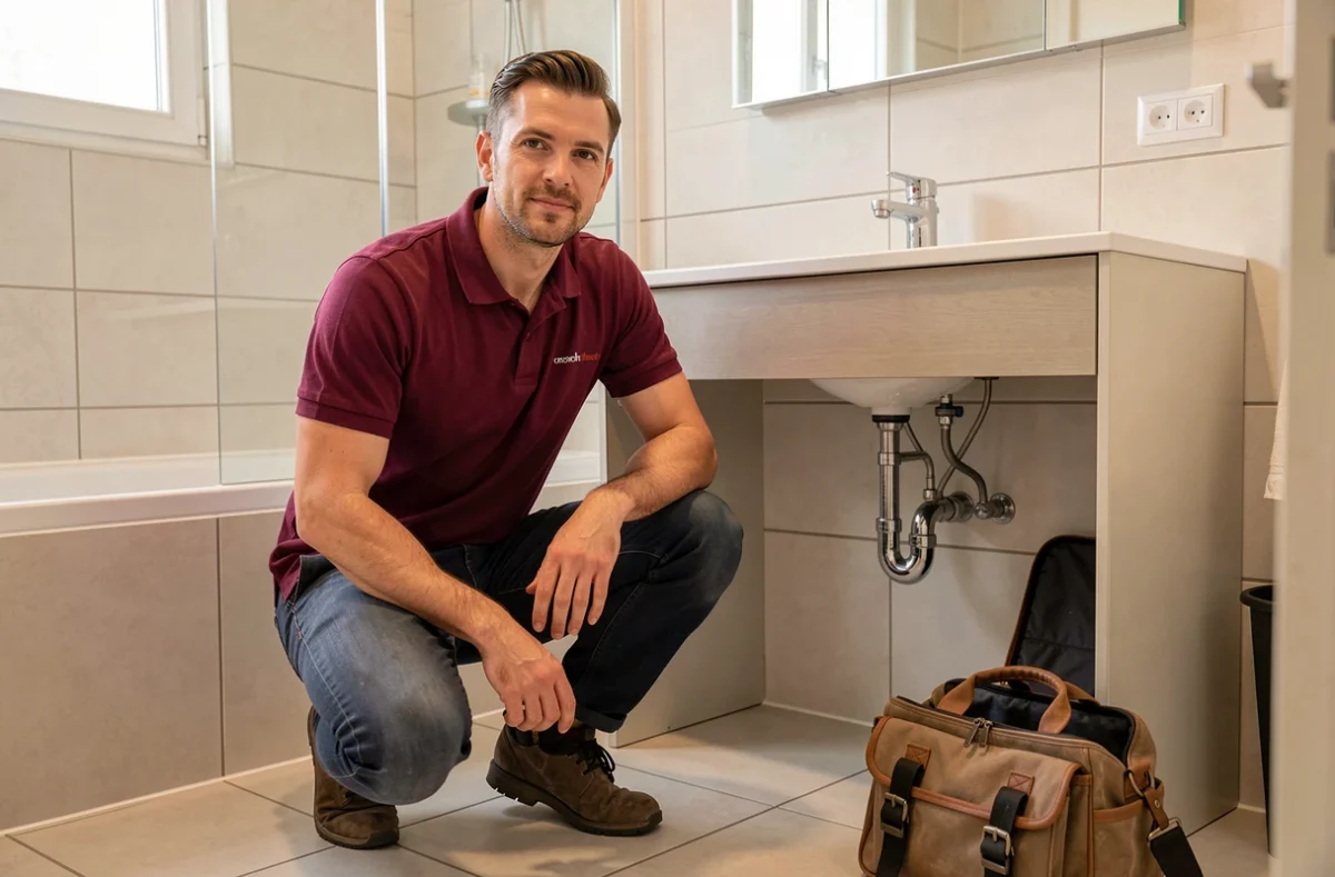 Plombier de Sarl Bel-Douteau finalisant une installation de salle de bain dans un appartement rénové à Dijon